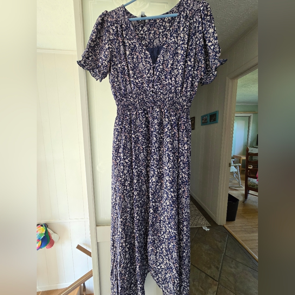 Hayden Blue and White Floral Short Sleeve Dress Size Large